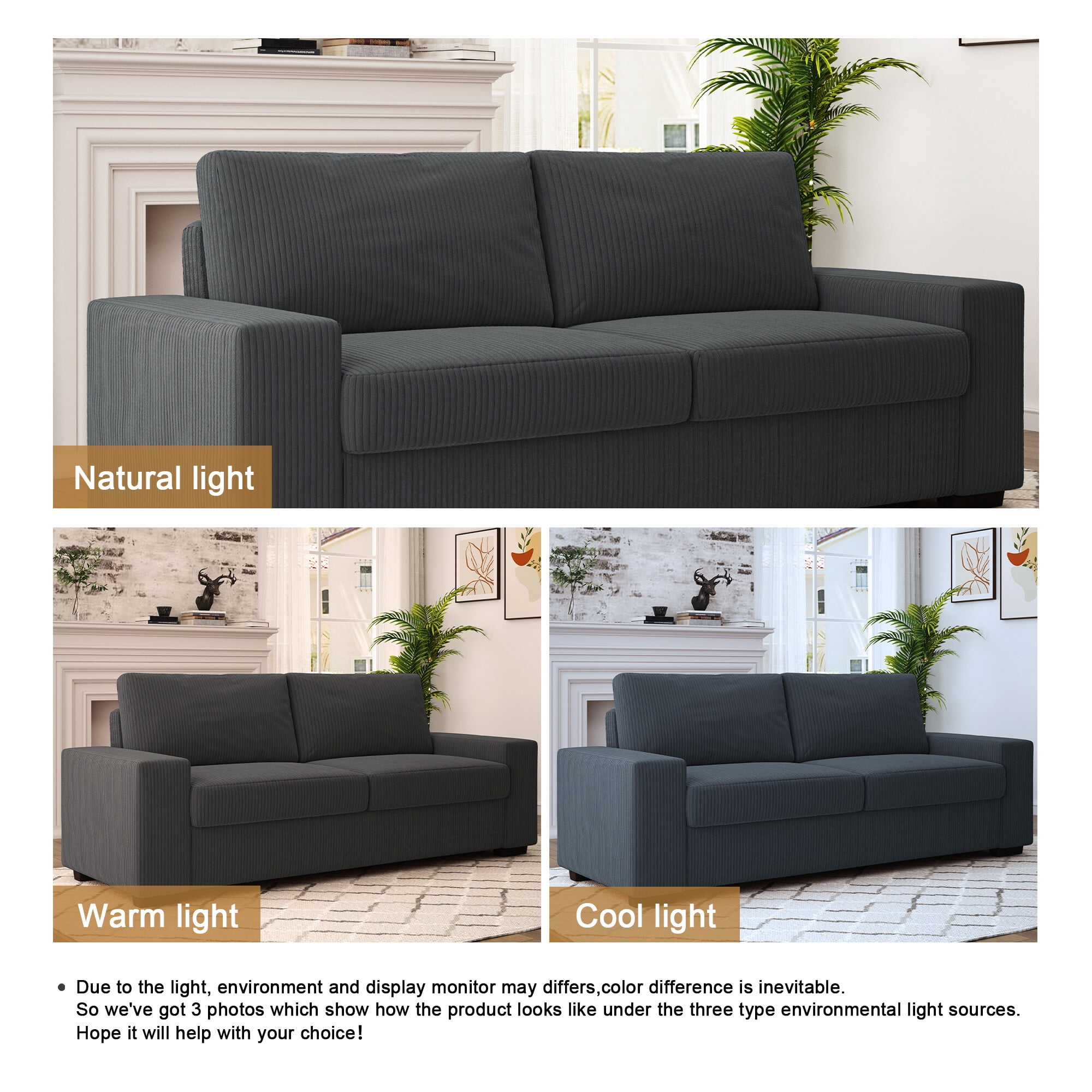 UIXE 80 Inch Loveseat Sofa Couch, Modern Comfy Upholstered 3-Seater Couches for Living Room, Wide Track Armrest Sofa Luxury Solid Wood Indoor Furniture, Corduroy Gray