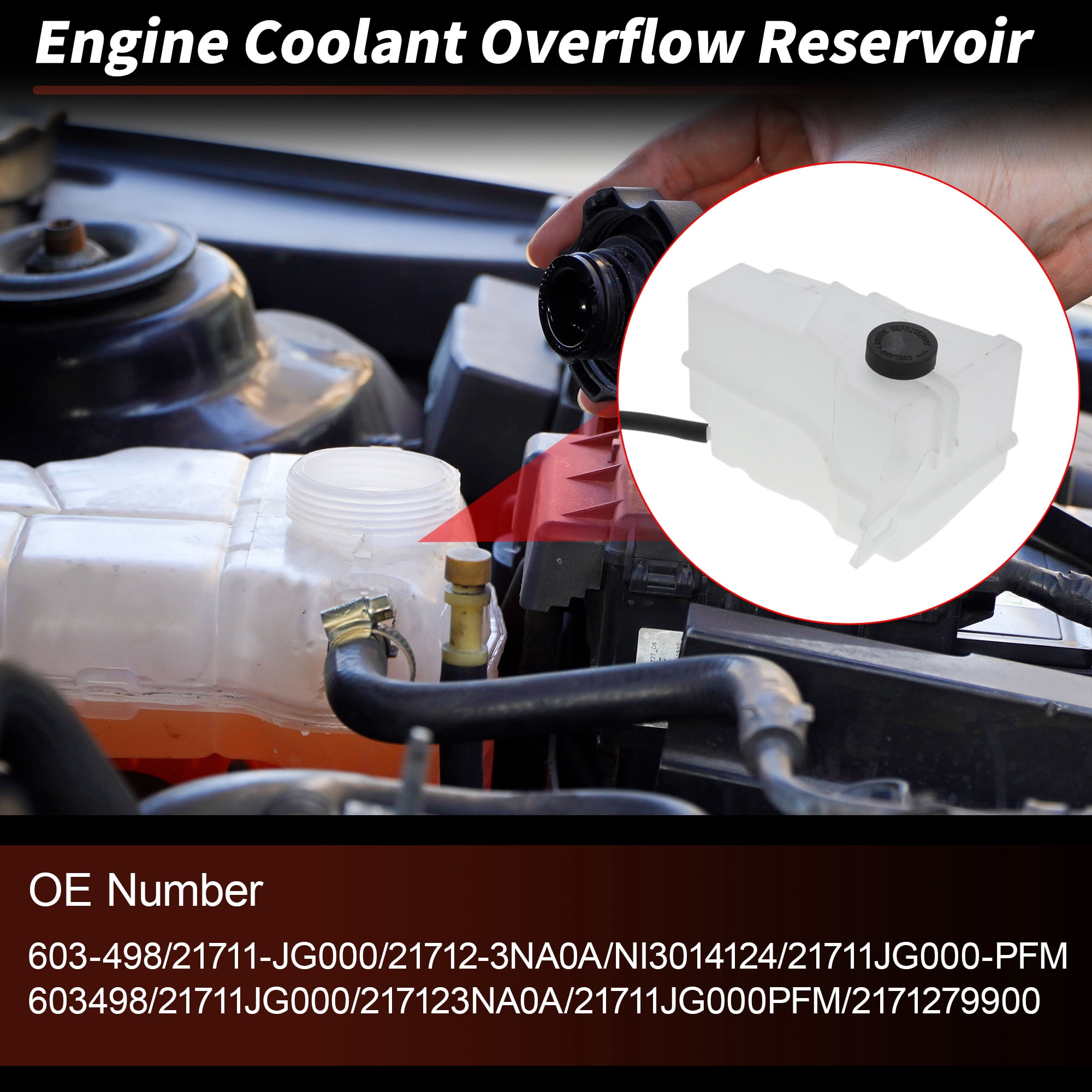 Unique Bargains Coolant Expansion Reservoir Tank with Cap and Tubing for Nissan Rogue Select 2008-2013 2.5L Radiator Coolant Overflow Reservoir Recovery Tank No.603-498/21711-JG000/21712-3NA0A