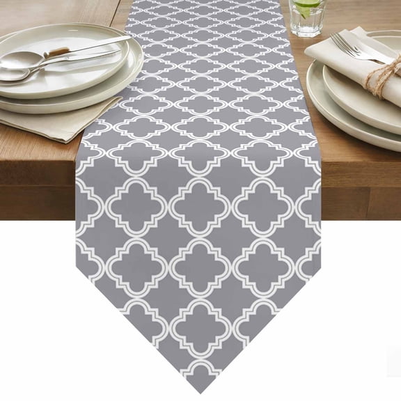 Abstract Geometric Table Runner 48 Inches Long Gray Moroccan Trellis Table Runners for Dining Room Tabletop Dresser Scarf Home Party Banquet Wedding Holiday Decoration