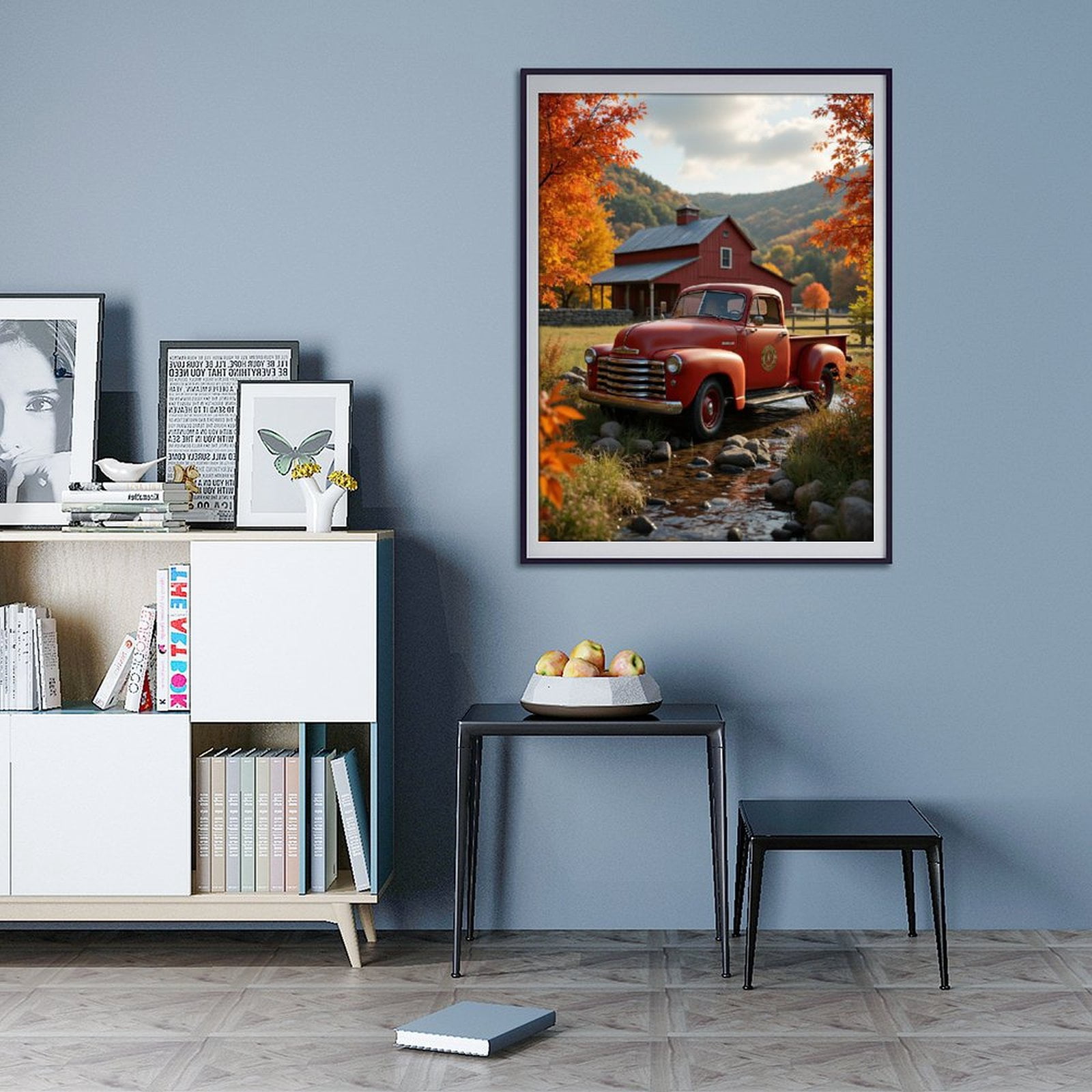 Diamond Art Kits for Adults - 5d Red Truck Autumn Barn Stream Diamond Painting for Adults, Diamond Art for Adults Beginners, Diamond Painting Kits for Adults for Home Wall Decor