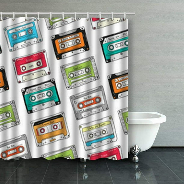 BPBOP Seamless Pattern Plastic Cassette Audio Tape Shower Curtains