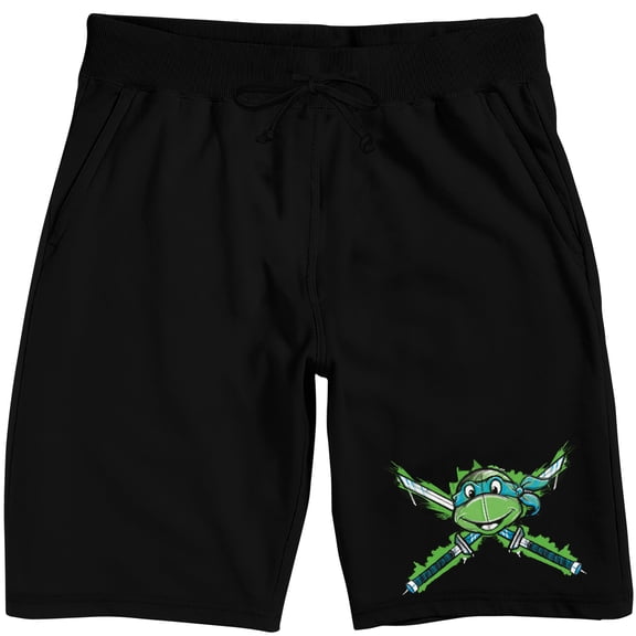 TMNT Classic Retro Leonardo Men's Black Lounge Shorts-Large