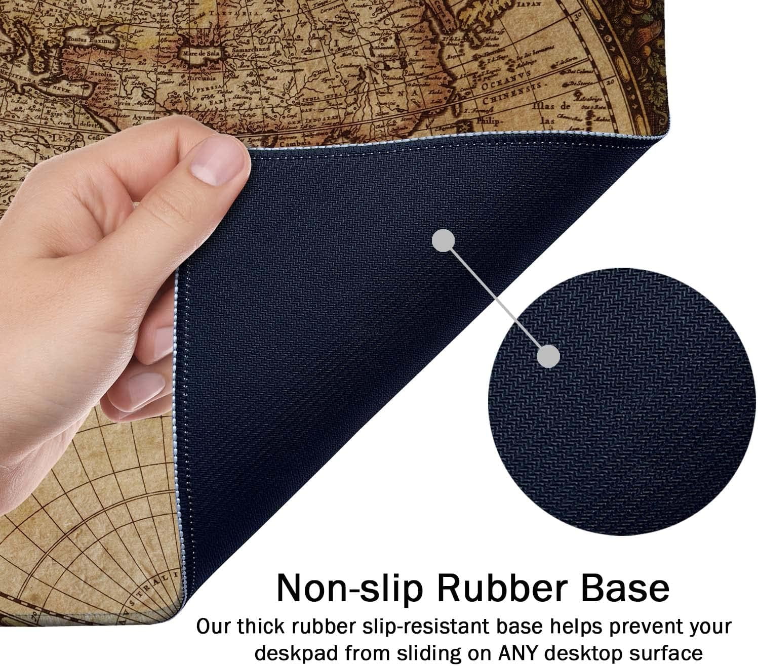 Extended Gaming Mouse Pad XXL ArtSo Large Keyboard Mat Long Mousepad Desk Decor Writing Pad Non Slip Rubber Base Stitched Edges for Work, Game, Office, Home, 35.5" x 15.7", Vintage World Map