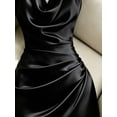 thumbnail image 6 of Women's Halter Cowl Neck Satin Maxi Dress, Solid Black Ruched Elegant Formal Party Dress, 6 of 6