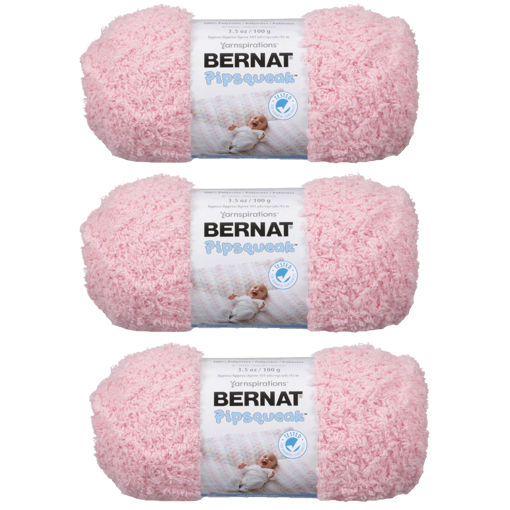 BERNAT PIPSQUEAK YARN (100G/3.5 OZ), Tickle Me Pink 3 Pack
