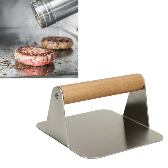 Burger Smasher, Wooden Handle Simple Clean Rust Proof Smashed Burger Grill Press for Home Restaurant Camping