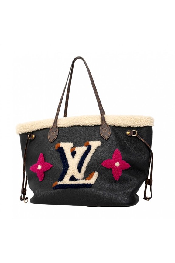Pre-Owned Louis Vuitton Tote Bag, Shearling Monogram Flower, LV Neverfull MM M56960, Black,...