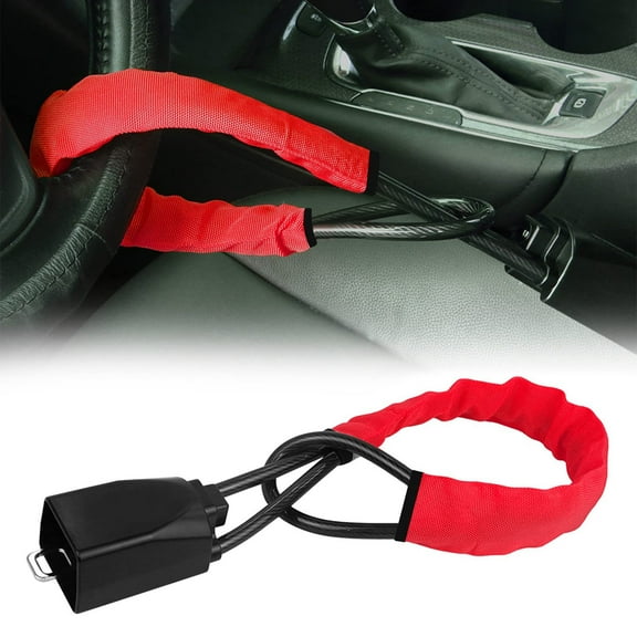 Car Steering Wheel Lock, Max Length 17 Inches, Small and Lightweight, Multifunctional, Suitable for Most Vehicles, SUV, Golf Cart Security, Anti-Theft Device, Red
