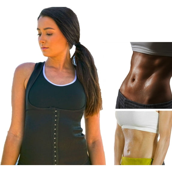 Hot Thermal Weight Loss Neoprene Slimming U Vest With Adjustable Clips - Sauna Sweat Waist Trainer Corset For Weight Loss Gym Workout Body Shaper Tank Top Shirt - Black, Small