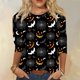 thumbnail image 2 of Camiseta de Halloween de manga 3/4 para mujer: camiseta informal con estampado espeluznante de calabaza, murciélago y telaraña, 2 of 5