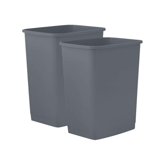 Superio Small 2.5 Gallon Plastic Trash Can, Waste Bin for Under Desk, Office, Bedroom, Bathroom- 10 Qt, (2, Dark Grey)