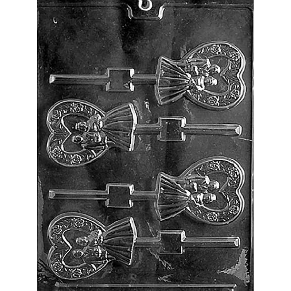 Grandmama's Goodies W053 Bride & Groom Heart Lollipop Wedding Shower Chocolate Candy Soap Mold with Exclusive Molding Instructions