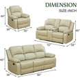 thumbnail image 2 of 3-Pcs Modern Leather Recliner Couch with 5 Recliners Living Room/Office/Theater Set, Beige, 2 of 11