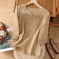 thumbnail image 2 of XIAONU Womens Embroidered Linen Blouse Loose Three Quarter Sleeve Split V-Neck Floral Embroidered Linen Shirt Lightweight Boho Casual Daily Wear Top, 2 of 9