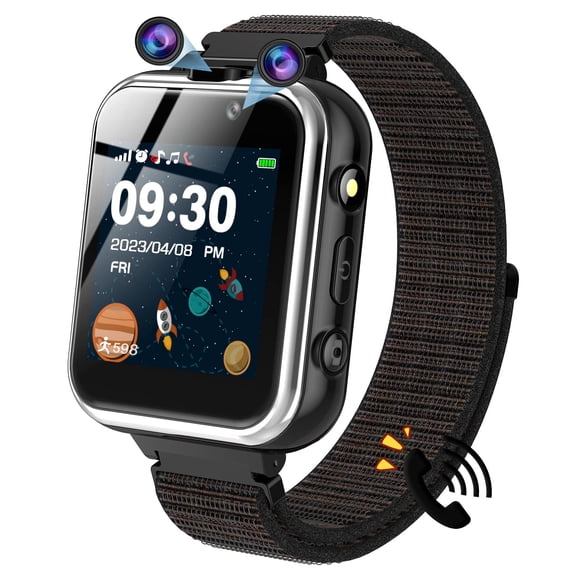 PTHTECHUS Kids Smartwatch, 19 Juegos de Puzzle, Smart Talk, Reproductor de música SOS con cámara, podómetro, Regalo para niños y niñas (Negro)