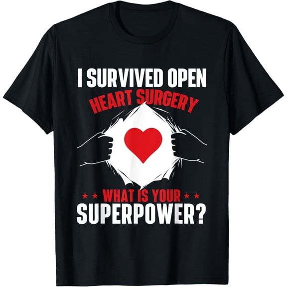 I Survived Open Heart Surgery Heart Attack Survivor Recovery T-ShirtMen and women, Black T-shirt, size: Extra large