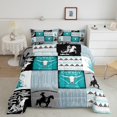 thumbnail image 2 of Country Western Bedding Sets,Tribe Geometry Aztec Comforter Set Cowboy Horse Quilt,Gothic Bull Skull Duvet Insert Cowgirl Southwestern Decor,Black Turquoise, 2 of 5