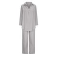 thumbnail image 5 of qolati Tow Piece Cotton Linen Outfits for Women Lightweight V Neck Long Sleeve Shirts Tops with Stretch Wide Leg Pants Loungewear Suits Loose Fit 2023 Vacation Tracksuit Sets, 5 of 6