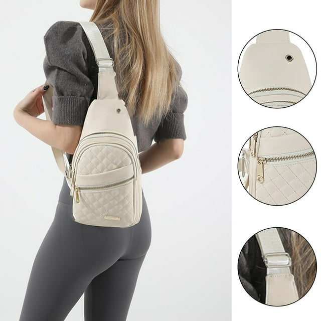 Sac à Bandoulière en Polyuréthane Résistant à l'Eau avec Port d'Écouteurs à Accès Rapide et Design Anti-Affaissement, Sac de Poitrine Léger pour Randonnée/déplacement/gym - Convient aux Tablettes et Essentiels de 8 Pieds', 0.39lb Organisateur Unisexe Blanc