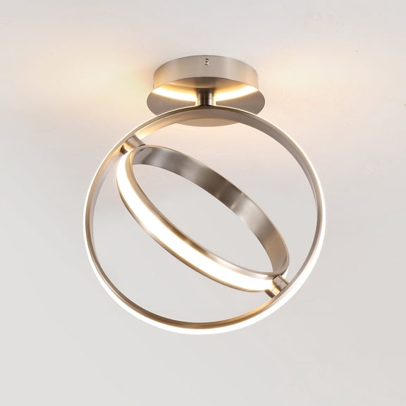 JONATHAN Y Nicole 14.25" 2-Light Modern Minimalist Aluminum Ring Integrated LED Semi Flush Mount, Nickel, JYL1700B