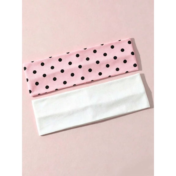 Multicolor Polka Dot & Solid Elastic Headband Set, 2-Pack Stretchy Hair