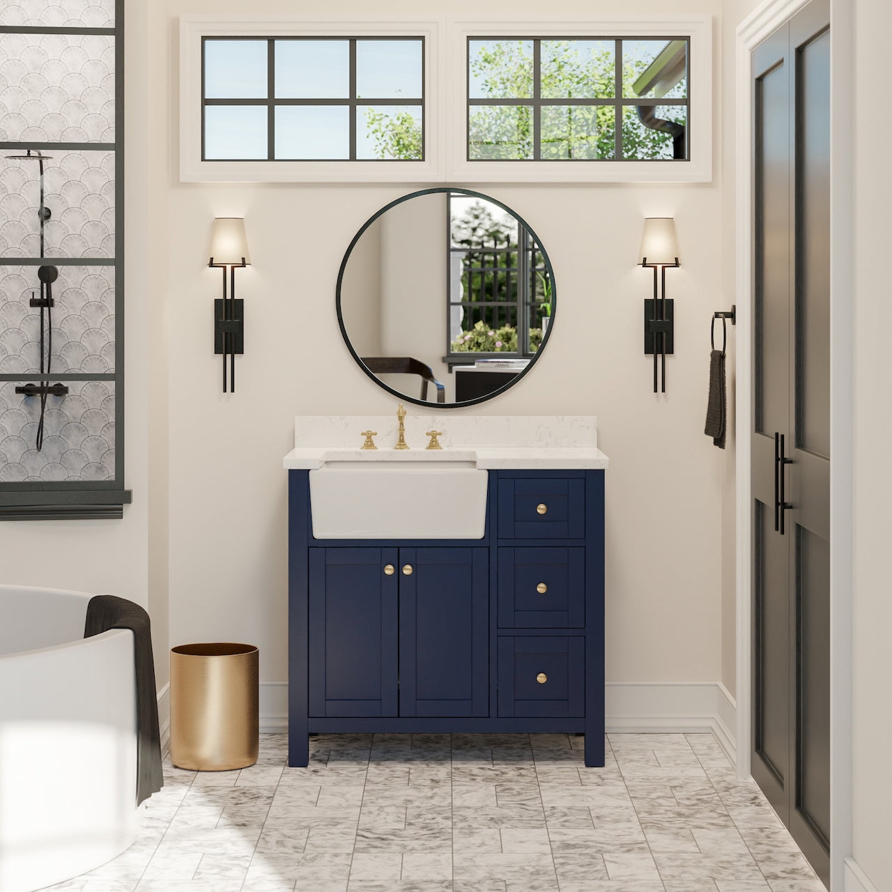 yorkshire 36" farmhouse bathroom vanity with weathered gray