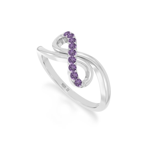 Lustre and Light Natural Amethyst Infinity Promise Ring for Women in 925 Sterling Silver with 18" Adj. Chain, February Birthstone Jewelry Gifts for Her Birthday, Anniversary