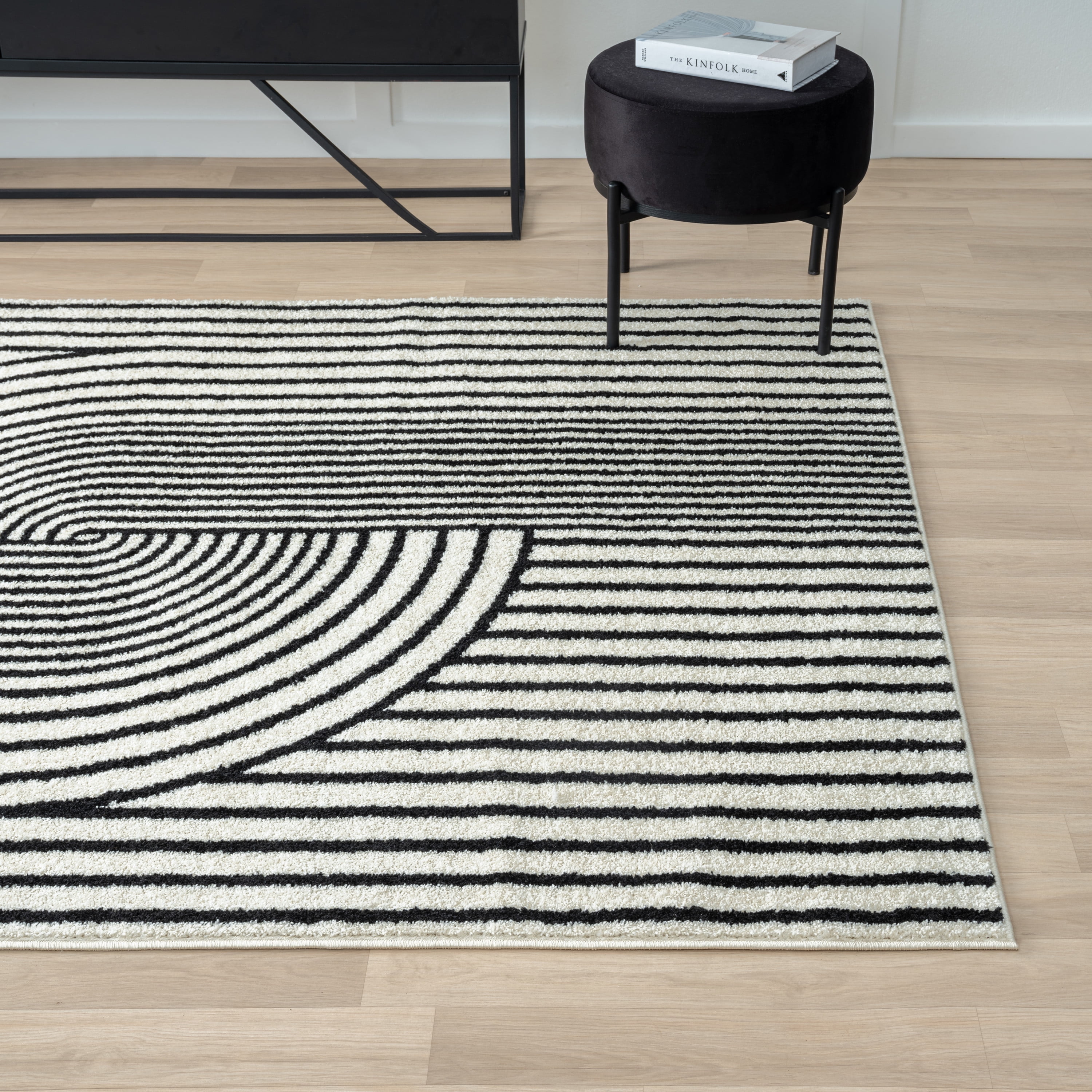 Abani Nuevo Collection Area Rug Mid Century Modern Bedroom Living Room Decor Floor Rug 5 x 8 Black Ivory