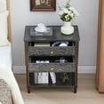 thumbnail image 4 of Wirrytor Farmhouse 2 Drawer Dresser Nightstand in Brown, Wooden Walnut Bedside Table with 2 Drawers and Storage Shelf, Embossed Pattern, for Bedroom Dorm Apartment, 4 of 8