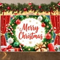 thumbnail image 3 of Green Wreath Merry Christmas Banner Red Baubles Christmas Display Candy Cane Gold Stars Xmas Backdrop for Christmas Party Holiday Decoration Family Party, 3 of 9