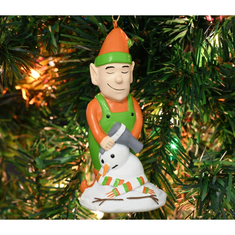 Tree Buddees Elf Hair Drying a Snowman Funny Christmas Ornament