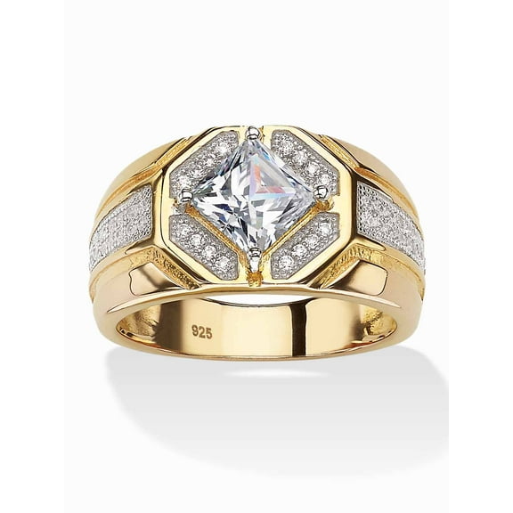 PalmBeach Jewelry Men's 1.44 TCW Square-Cut Cubic Zirconia Octagon Ring in 14k Gold-plated Sterling Silver