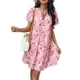 thumbnail image 4 of One opening Summer Dresses for Women V Neck Short A-line Sundress Bohemian Floral Print Dresses Vacation Beach Dresses, 4 of 9