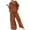 Brown M, variant on 2 Pcs/Set Women Spring Top Pants Set Plaid Print Three-quarter Sleeves Round Neck Split Back T-shirt Wide Leg Elastic Waist Loose Trousers Casual Daily Wear Outfit