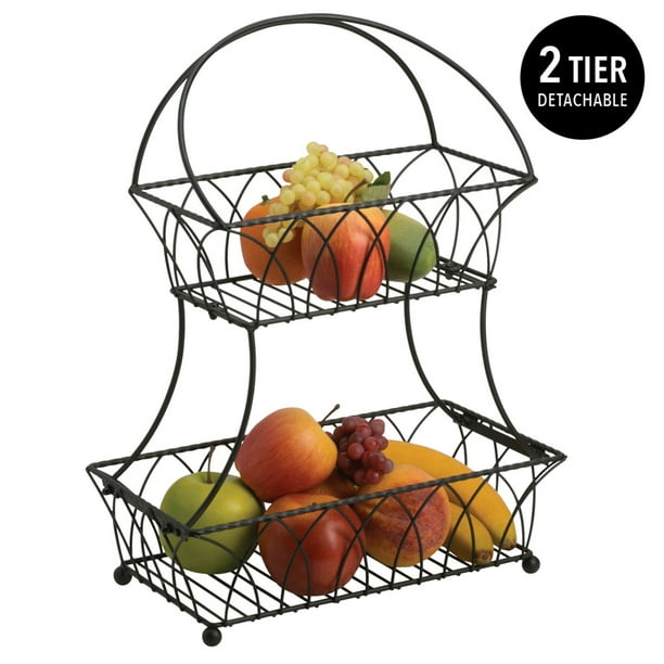 Kitchen Details 2Tier Metal Kitchen Basket, Black, 14x7.3x18.3 Inches