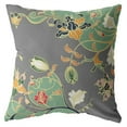 thumbnail image 6 of Carnation Garden Suede Blown and Closed Pillow Orange Green on Gray 16"x16", 6 of 9