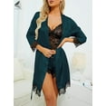 thumbnail image 3 of PULLIMORE Womens 4 Pcs V Neck Sexy Sleepwear Set Floral Lace Cami Pajama Set with Robe (L, Dark Green), 3 of 8