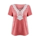 thumbnail image 1 of Gibobby Playera de Manga Corta con Cuello Redondo Camiseta suelta casual verano Cuello redondo encaje hueco Top casual(Rojo,XL), 1 of 5