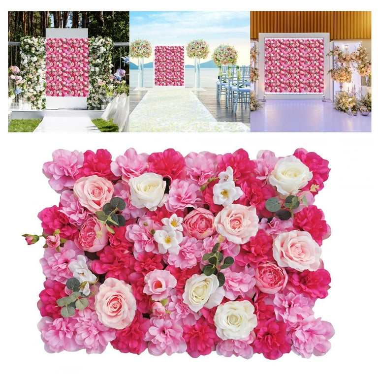 Artificial Flower Wall Backdrop Panel, 60cm X 40cm, Blush Rose Pink With Leaves