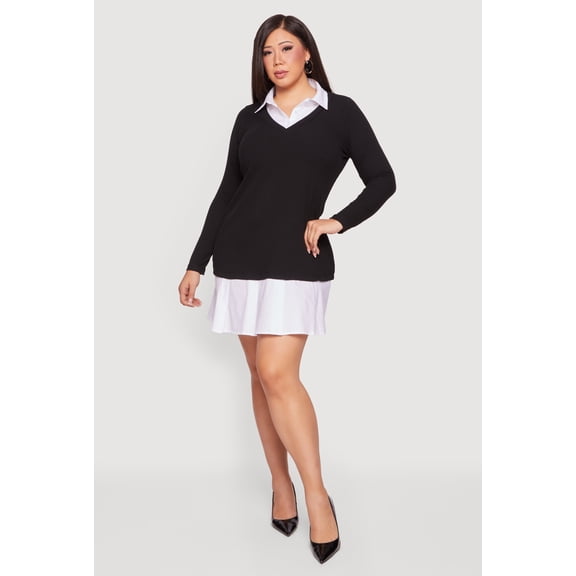Women's Plus Size Layered Look Mini Shirt Dress