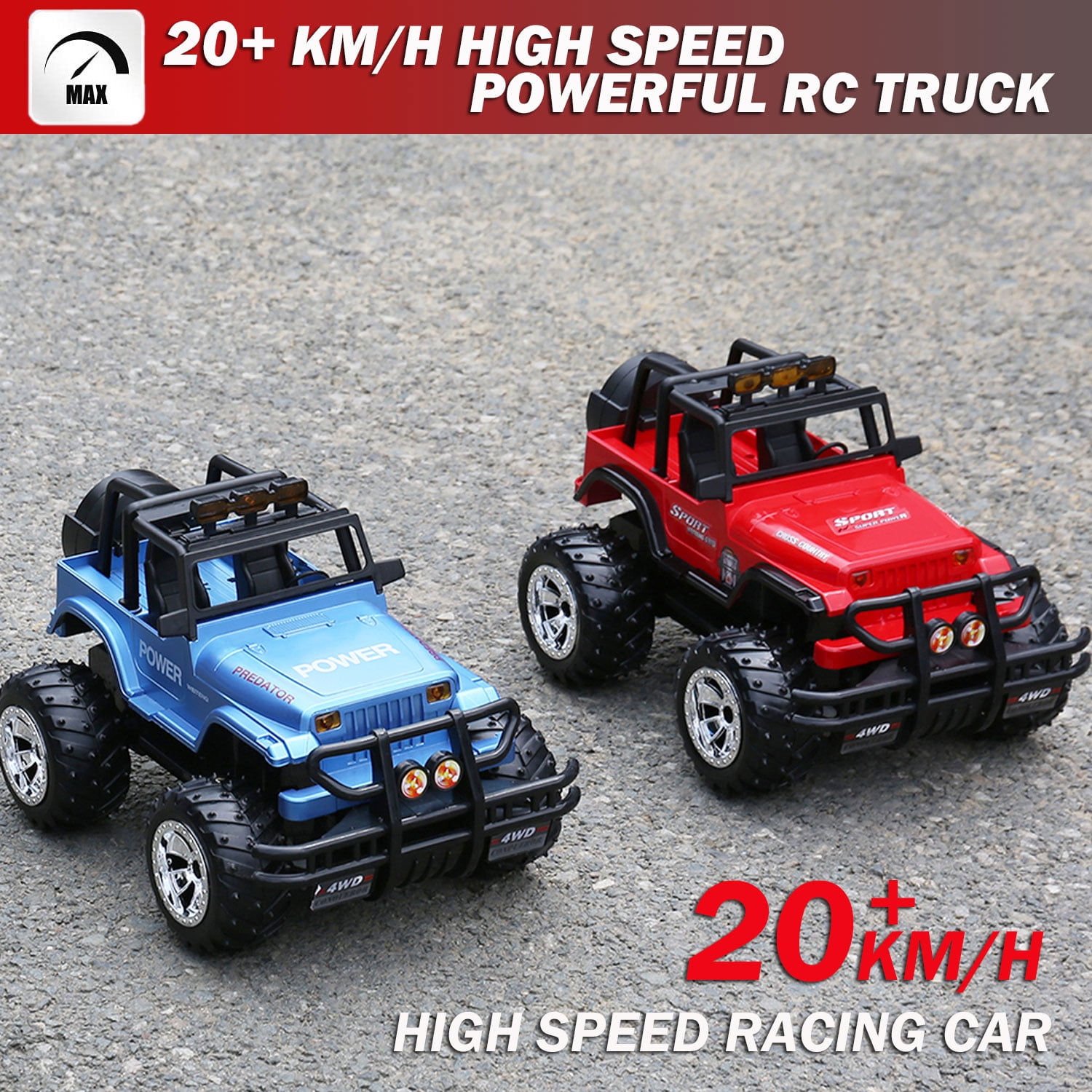 4WD Red RC Truck – Electric Jeep-Style Off-Road Radio Control Car for Kids Ages 3+