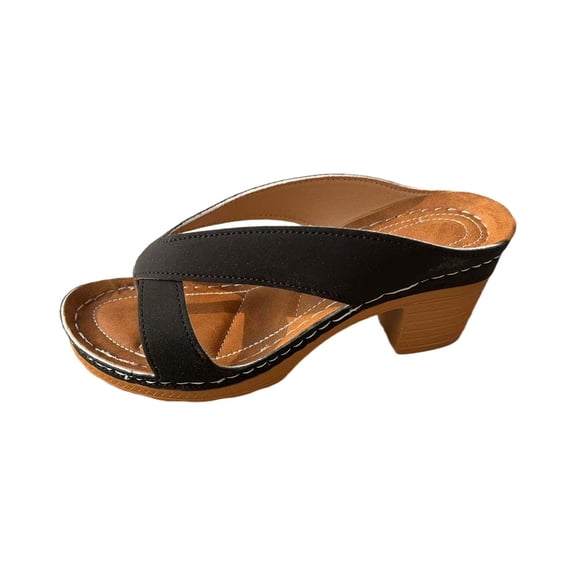 NOKIO Women's Heeled Sandals Open Toe Slip On Block Womens Chunky Mid Heels Ankle Strap Sandal Slippers Casual Comfortable Summer Backless Mules Adjustable Slide Walking Shoes