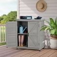thumbnail image 3 of D-road Outdoor Storage Cabinet & Potting Bench Table with Metal Top, Wooden Patio Furniture, Garden Workstation, Gray, 3 of 7