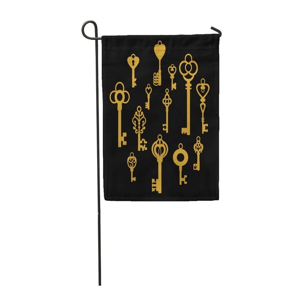 SIDONKU Antique of Vintage Keys Old Wonderland Alice Black Close Garden Flag Decorative Flag House Banner 12x18 inch