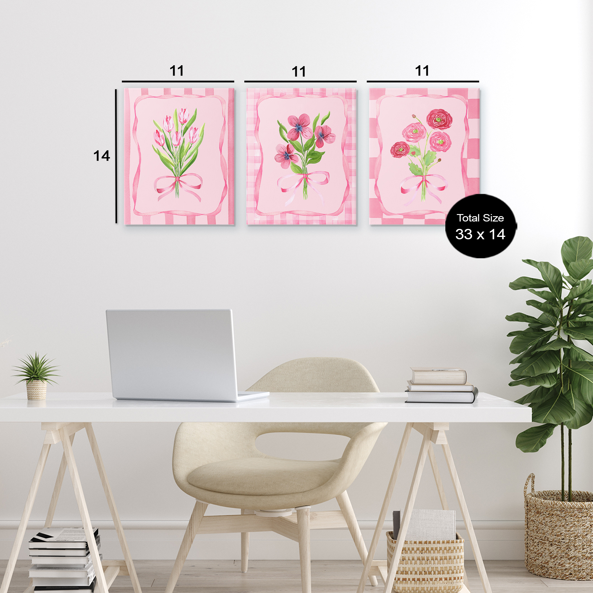 Pretty & Sweet Bordered Flowers 3 Piece Canvas Wall Art Set, design by Nina Jacobs