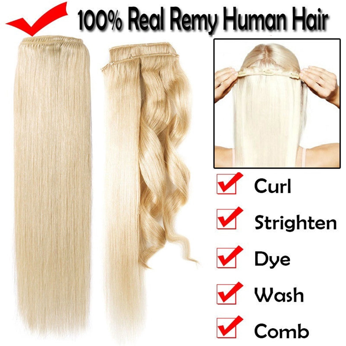 SEGO Clip in Hair Extensions Human Hair 3/4 Full Head 100% Real Remy Thick Hair Extensions Silky Straight Balayage Blonde Hair Pieces
