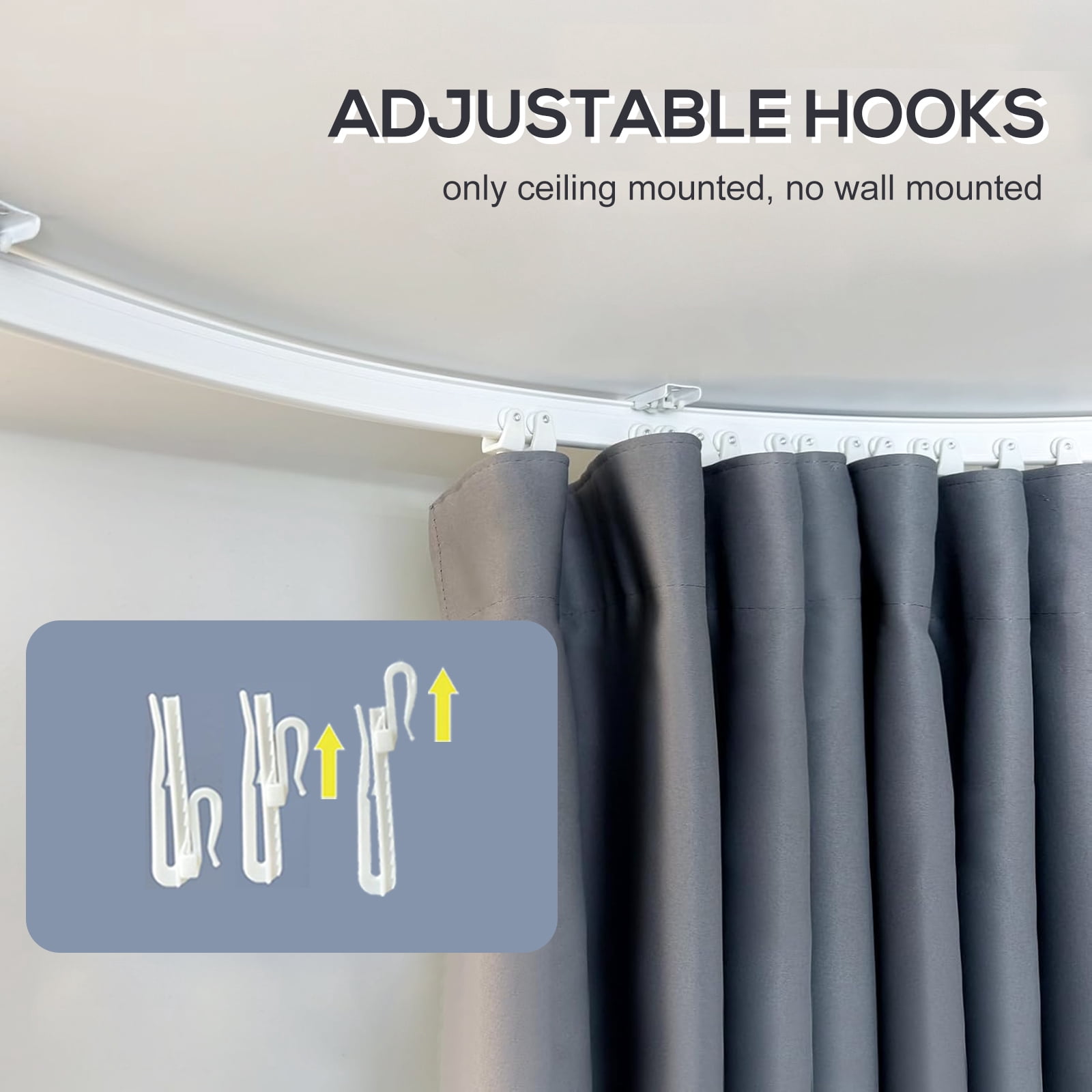 CBSRORO Room Divider Blackout Curtains with Ceiling Mounted Curtain Track Set,1 Panel Gray Divider Curtain and White Flexible Curtain Track for Room Separation
