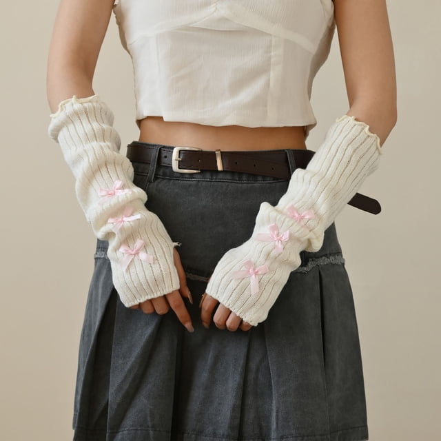 Warm Arm Sleeves For Leisure Comfort With Bow —Fingerless Design To Keep Hands Warm In Cozy Winter Moments For Everyday Use