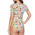 thumbnail image 4 of Daiia Animal Cartoon Style print Women's Crew Neck Short Sleeve Bodysuit Fashion Tops Fit Casual Basic Extender Bodysuit-Medium, 4 of 9