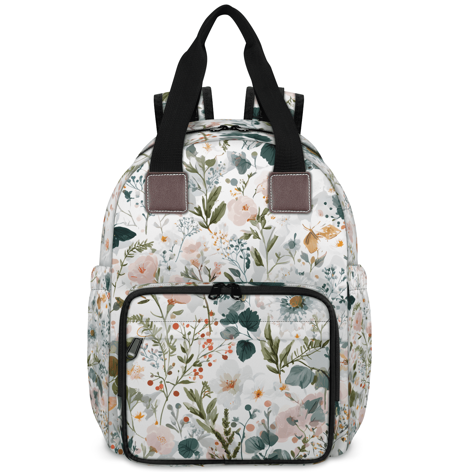 Floral Print Diaper Bag Backpack, Multifunction Baby Travel Backpacks with USB Port, Insulated Pocket, Stroller Straps